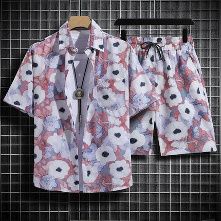 Summer Short Sleeve Flower Shirt Men's Beach Sets Hawaiian Island Style Retro Handsome Casual Thin Shirt Hawaiian Shirt
