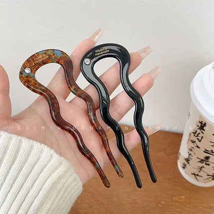 1pc Elegant Minimalist U-shaped Acetate Hairpin for Buns, 2025 New Style Hair Accessory