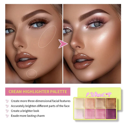  8-Color Eyebrow Cream Blush Curve Case Cream Cosmetics Palette Matte Shimmer Finishes Shadow Tones Long-Lasting Cosmetics