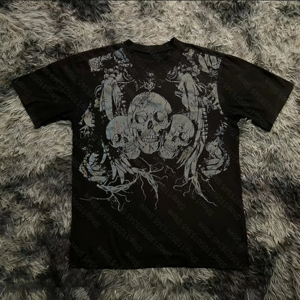 Classic Y2K Gothic Style T-shirt Print Oversized T Shirt High Street Shirts Gothic Round Neck Cotton Tops New Mens Women T Shirt