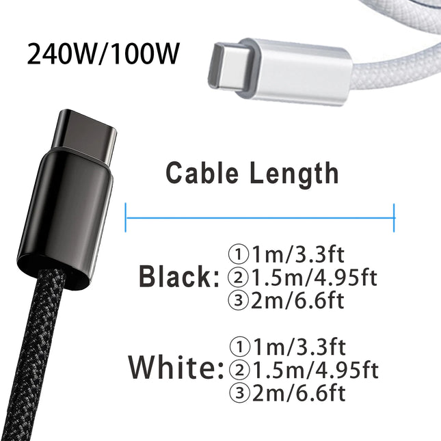240W/100W PD3.1 Fast Charging Cable for iPhone17/16/15, Samsung S24/23/22, iPad Pro, Macbook Pro, Nylon Braided Durable Cable.