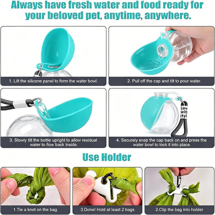Anti-leak Dog Water Bottle 285ml Outdoor Travel Portable Pet Drinking Bowl Hanging Lanyard Puppy Walking Water Feeder