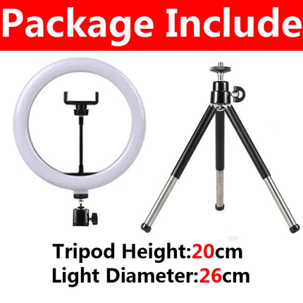 6/10/12 inch LED Selfie Ring Light Dimmable Photography Fill Lamp With Mini Tripod For Phone Live Video Photo Studio Ringlight
