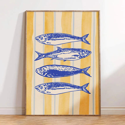 La Dolce Vita Kitchen Prints Retro Italian Foodie Art Poster Coastal Decor Blue & Yellow Gallery Wall Canvas Painting
