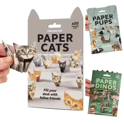 50pcs DIY Paper Cats DIY Origami Paper to Fold Cute Cat Figures Handmade DIY Paper Dinosaur Fun Art Craft Folding Animal Set