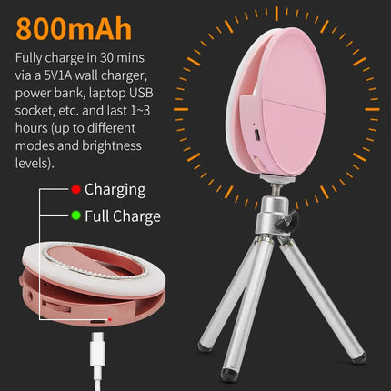 Knob Adjustable Selfie Light 2 Color Temperature Stepless Dimming LED 800mah Portable Rechargeable Fill Light for Photography