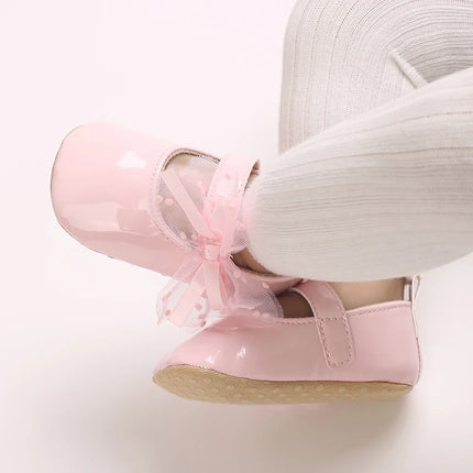 Spring And Autumn Bow 0-18 Months Newborns Wearing Outward Walking Shoes With Durable Soft Sole And Non Slip Princess Shoes