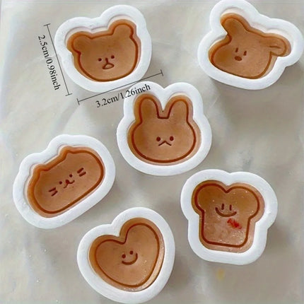 6Pcs Cute Cartoon Animal Cookie Mold Set, Mini Bear, Rabbit, Cat, Toast & Heart Cutter for Baking, Fondant & Steamed Buns
