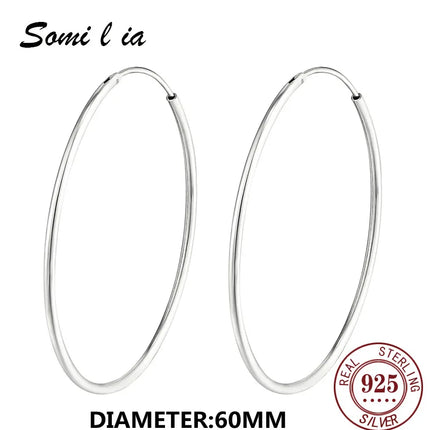SOMILIA SOMILIA Platinum Big Hoop Earrings for Women, 925 Sterling Silver Jewelry Female Fashion Women Earrings 10-90mm For Gift