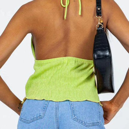 Women Halterneck Crop Tops Summer Solid Color Bandage Open Front Backless Sleeveless Green Tops y2k Streetwear