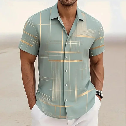 Men's Geometric 3D Printed Lapel Short Sleeve Casual Fashion Shirt Summer Outdoor Vacation Hawaiian Shirt