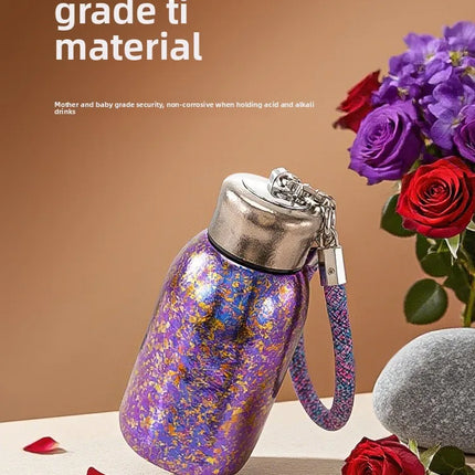 100% Pure Titanium Mini "Chubby Cup" - 280ml Double-Walled Vacuum Insulated Mug with Handle, Compact & Portable