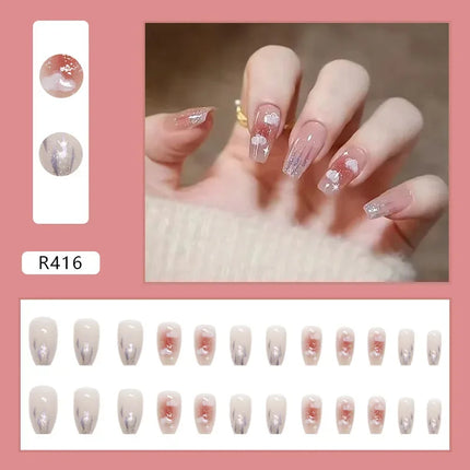 Cool Ash 24 Pcs Press on Nails Pink Nail polish Glossy Artificial Finger Manicure Reusable False Nails for Women