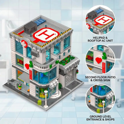 IN STOCK 2876Pcs City Steet The Hospital Building Blocks Sets MOC Ambulance Helicopter Model DIY Ornament Toys For Kids Gifts