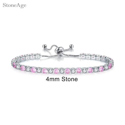 Pink Crystal Tennis Bracelets for Women Female Trend Romantic Shiny Zirconia Adjustable Folding Buckle Chain on Hand Jewelry