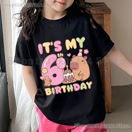 Capybara Kids Short Sleeve Tee Girl Cute Cotton T-shirt Summer Clothing Children Anime Cartoon Tops Fashion Casual Clothes Gifts