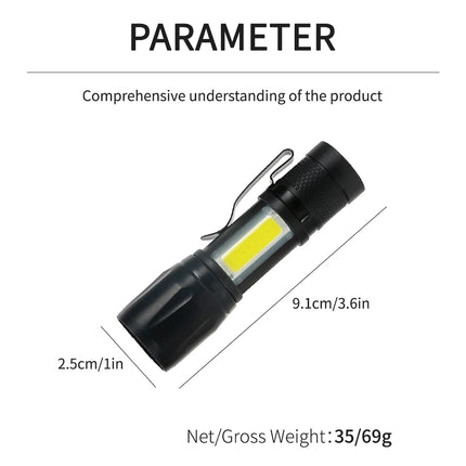 Mini LED Flashlight COB+XPE Portable Torch USB Charging Small Torch Zoomable Focus Lights Tactical Flashlights with Pen Clip