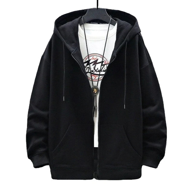 Men's  Trendy Hoodie Cardigan Autumn Hooded Sweatshirt Solid Color Classic Jacket Long Sleeve Zipper Coat Casual Men Clothing