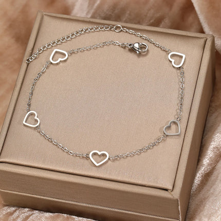 DGIDDK Stainless Steel Fashion Hollow Peach Heart Chain Female Anklet Bohemian Summer Beach Accessories Party Jewelry Gifts New