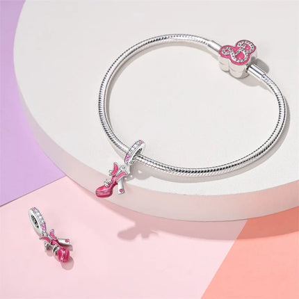 100% 925 Sterling Silver Fashion Pink Princess Skirt Bag Lipstick Charms Beads Fit Qikaola Original Bracelets DIY Jewelry Gifts