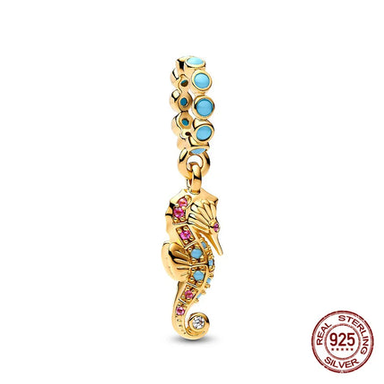Charm 925 Silver Blue Ocean Life Theme Charm Beads Fit 3mm Original Bracelet For Women DIY Pendants Luxury Jewelry Gift Hot Sale