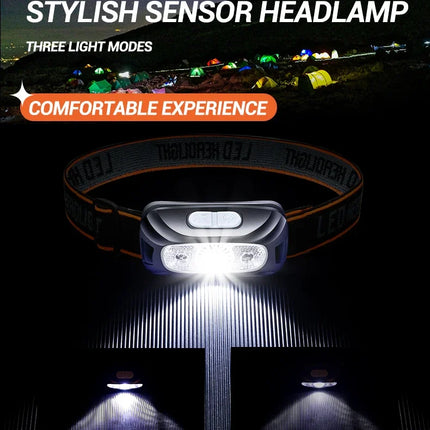 Strong Light Headlamp Portable LED Sensor Headlamp USB-C Rechargeable Head Flashlight Outdoor Camping Fishing Emergency Lantern