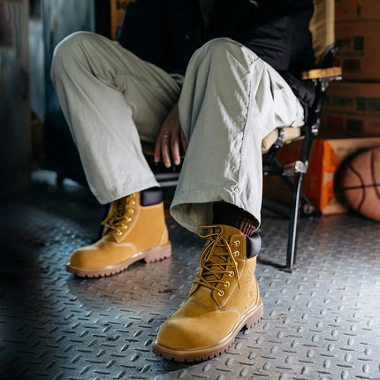Men's Yellow Hiking Boots - Waterproof Leather High-Top Outdoor Boots / Bottes de randonnée jaunes pour hommes - Imperméables en cuir