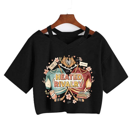Hot Heated Rivalry Print Cropped T Shirt Women Sexy Graphic CropTops Gothic Vintage T-Shirt Fashion Y2k Streetwear Clothing