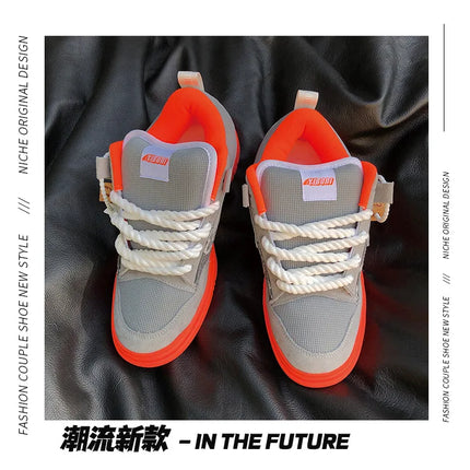 Gray Retro Low-top Thick Tongue Bread Shoes Large Size Men Women Casual Board Shoes Boy Girl Sports Skateboarding Sneakers