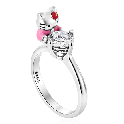 New Hot Selling Fashion 925 Silver Cute Cartoon Animation Ring Women's high-end Jewelry Gift Wedding Crystal Luxury Accessories