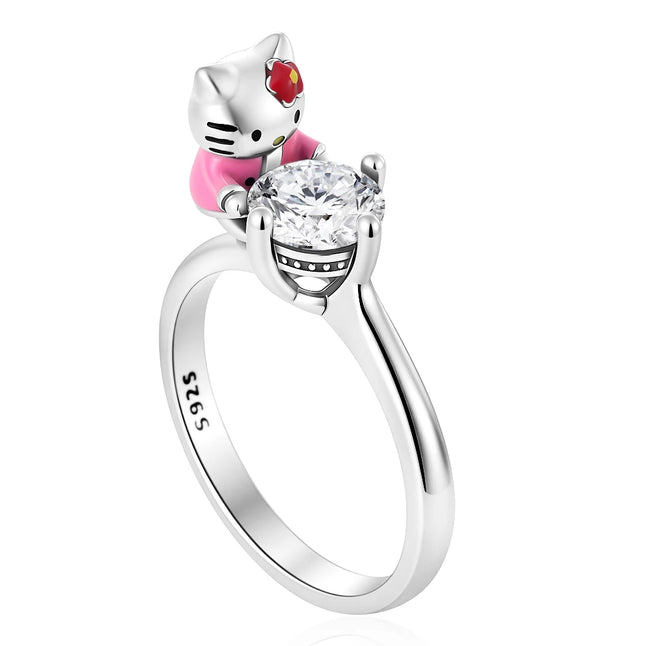 New Hot Selling Fashion 925 Silver Cute Cartoon Animation Ring Women's high-end Jewelry Gift Wedding Crystal Luxury Accessories