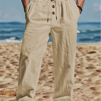 Cotton Linen Men's Lightweight Long Pants Summer Solid Breathable Loose Trousers Male Elastic Waist Casual Harajuku Trousers