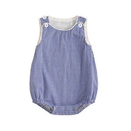 Baby Summer Tank Romper Plaid Print Sleeveless Round Neck Jumpsuit for Boys and Girls