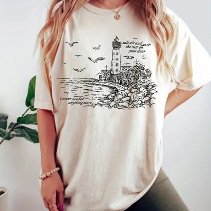 House Graphic & Letter Print T-Shirt Casual Crew Neck Short Sleeve Top For Spring & Summer Women's Clothing