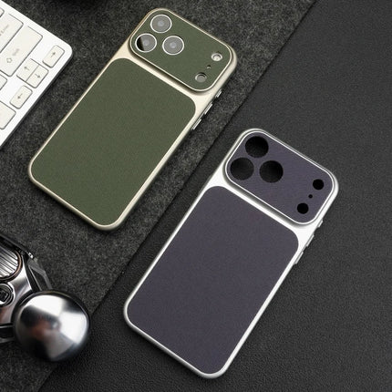 Vintage Woven Leather Textured Case For iPhone 17 Air 16 15 14 13 12 Pro Max Retro Shockproof PC Plating Armor Hard Phone Cover