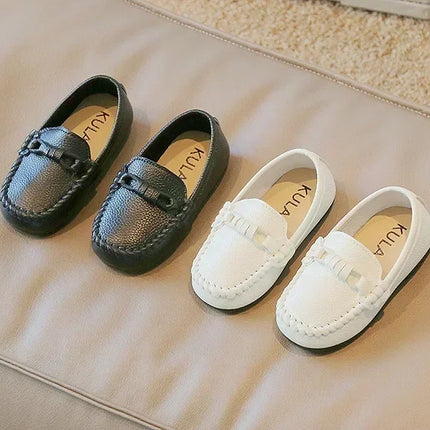 Boys Leather Shoes Black White for School Party Wedding Kids Formal Flats Loafers Slip-on Soft Loafers Children Moccasins 21-30