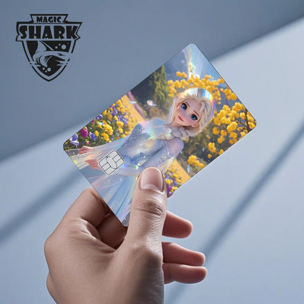 Magic Shark Mickey Minnie Stitch Donald Duck Bear Princess Holographic Film Shinny Laser Skin Sticker for Debit Credit Card