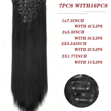 Long Synthetic Clip On Hair Extension 18-32inch Straight Hairpiece 16 Clips In Ombre Heat Resistant Fiber Women Girl Use Black L