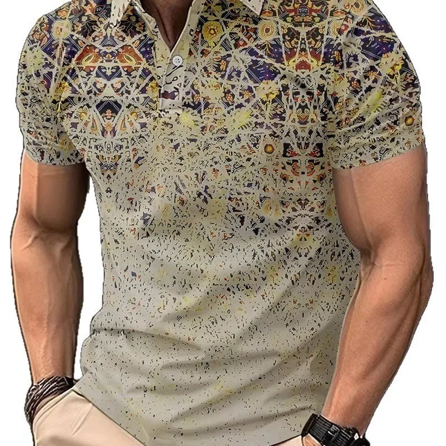 Men's Business Casual Printed Waffle Polo Shirt Outdoor Street Casual Polyester Short Sleeve Flip