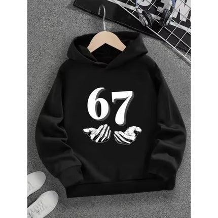 Spring kids Cyber Circuit Board Digital "67" Printed Dazzling Tech-Savvy Black Children's Hoodies Casual Boys Hooded Sweatshirt