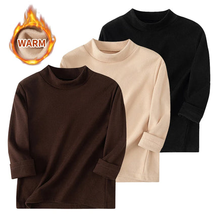 1/2/3piece Children's Autumn And Winter Warm Mid Neck Solid Color Base Casual Top T-shirt Boys And Girls Brushed Sports Pullover