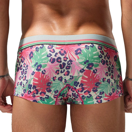 Seobean  Men's Soft Flat Bottom Sports Underwear Comfortable Boxer Briefs Fashion Floral Design