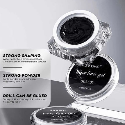 JTING 1/3pcs Professional Black Wave Liner Gel Polish 3D Effect Sticky Diamond Modelling Gel Nail Polish