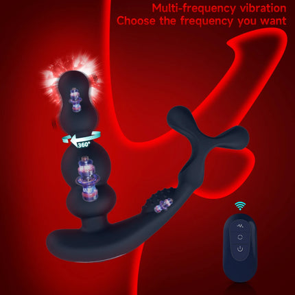 360° Rotating Anal Beads Prostate Massager with Cock Ring Remote Control Vibrating Butt Plug - Adult Toy for Men