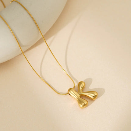 CARLIDANA Initial Stainless Steel Women Gold Plated Bubble Balloon Letter Personalized Round Snake Chain Chunky Name Necklace