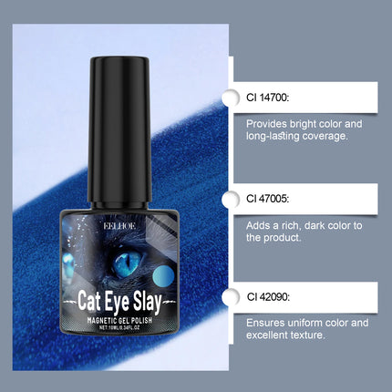 Blue-Black Cat Eye Nail Polish - Gentle Water-Based Formula, Long-Lasting Chip-Resistant, Quick-Drying,Transparent Jelly Shimmer