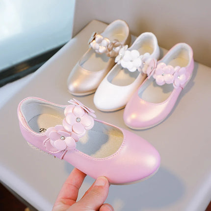 Autumn Girl's Mary Janes Appliques Low Heel Beautiful Kids Princess Shoe Three Colors Pointed Toe Breathable Children Shoe 26-36