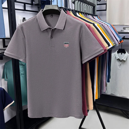 men's summer luxury brand 100% cotton polo shirt, lapel print short-sleeve t-shirt, business casual breathable men's clothing