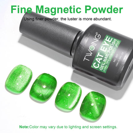 Green Cat Eye Gel Polish – Glossy Magnetic Gel Nail Polish with Holographic 9D Cat Eye Effect, Long-Lasting Soak Off UV LED Gel