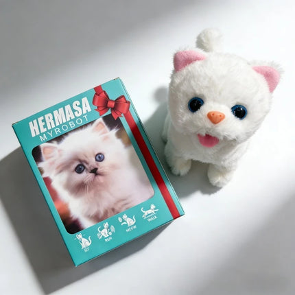 2026 Walking Meowing E-Cat Toy Realistic Fluffy Kitten W/6 Sounds, Auto-Running Pet Simulator Christmas Gift